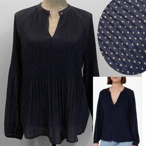 Tommy Hilfiger Navy V-Neck Blouse Pleated Relax Fit Size Small